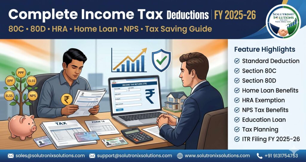 Complete Income Tax Deductions for Salaried Employees FY 2025-26: 80C, 80D, HRA, Home Loan & Tax Saving Guide