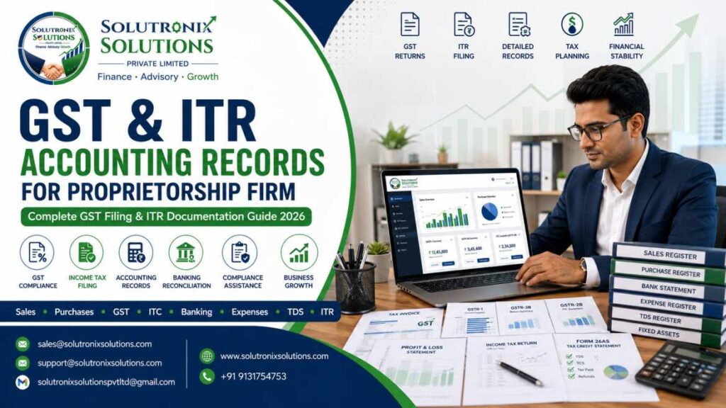 GST and ITR accounting records checklist for a proprietorship firm by Solutronix Solutions